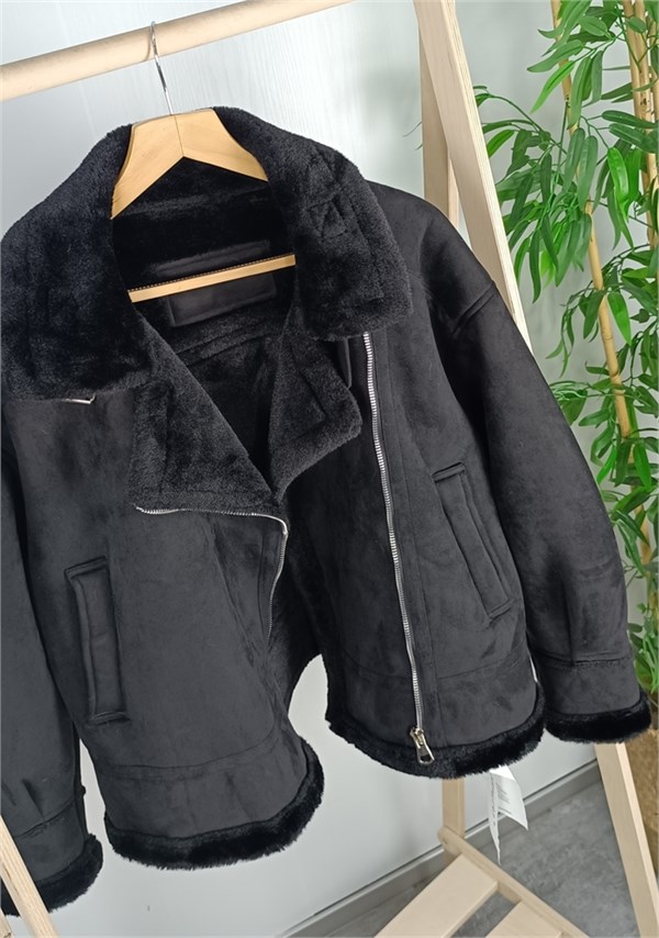 Эко дубленка в черном цвете 7447